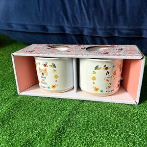 Limited Edition Cat Person Floral 2pcs Ceramic Coffee Mug Set NEW Cat Lover Gift